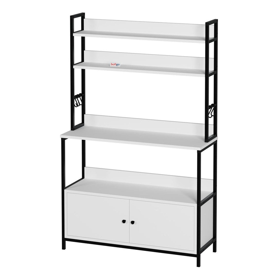 Raft bucatarie Ethiopia cu 2 usi, 90 x 180 cm, 3 polite deschise + 2 usi inferioare, cadru metalic + PAL melaminat 18 mm, capacitate mare depozitare pentru bucatarie sau camara, stil industrial modern loft Alb - detaliu 6