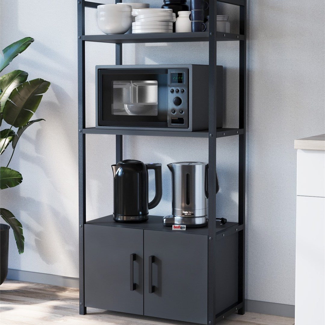 Raft bucatarie Colombia cu 5 rafturi, 70 x 160 cm polite deschise aspect industrial, cadru metalic negru + PAL melaminat 18 mm, capacitate 40 kg per nivel, ideal bucatarie sau camara, stil loft modern Alb - detaliu 6