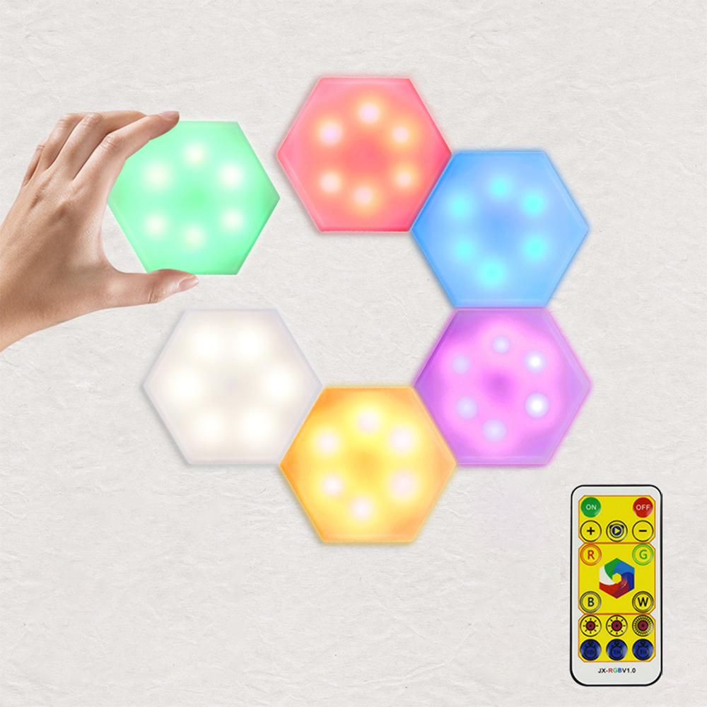Set 6 Lampi modulare Hexagon RGB cu telecomanda si senzor tactil