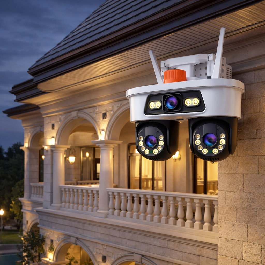 Camera de Supraveghere JORTAN, WiFi, Tripla, 9MP, PTZ 355°, 3 Lentile, IP66, Audio Bidierctional