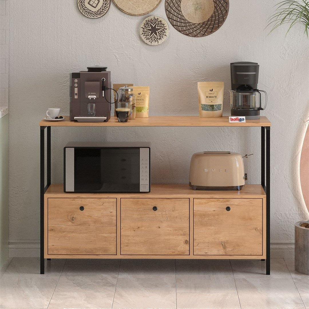 Consola cu usa rabatabila, masa hol 100 x 80 cm, spatiu interior + raft superior pentru decoratiuni sau corespondenta, PAL melaminat 18 mm clasa E1 rezistent la uzura, stil modern scandinav ideal hol sau living Pin natur - detaliu 2