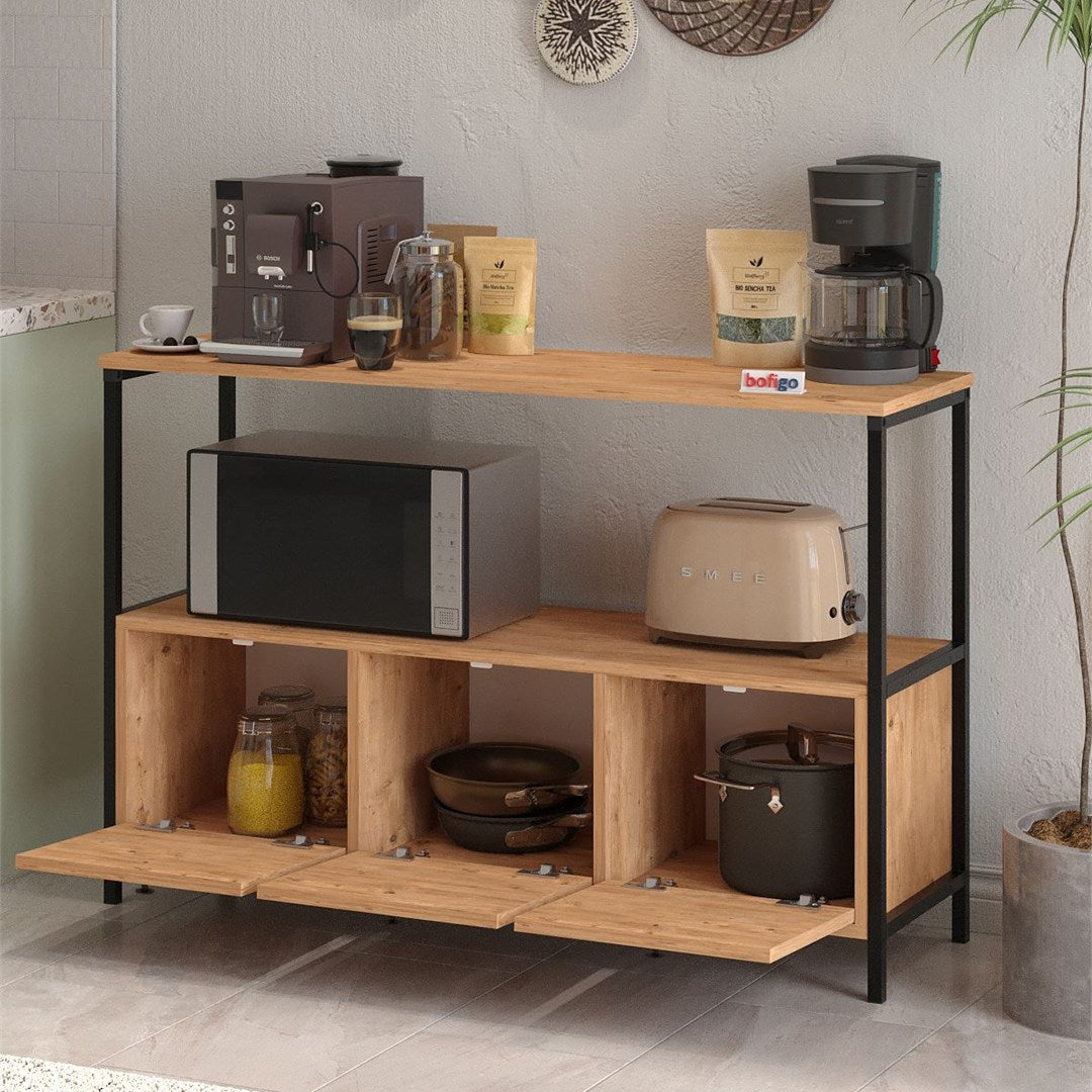 Consola cu usa rabatabila, masa hol 100 x 80 cm, spatiu interior + raft superior pentru decoratiuni sau corespondenta, PAL melaminat 18 mm clasa E1 rezistent la uzura, stil modern scandinav ideal hol sau living Pin natur - detaliu 3
