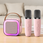 Boxa Portabila Karaoke pentru Copii cu 2 Microfoane Wireless Bluetooth Lumini RGB Roz sau Albastru