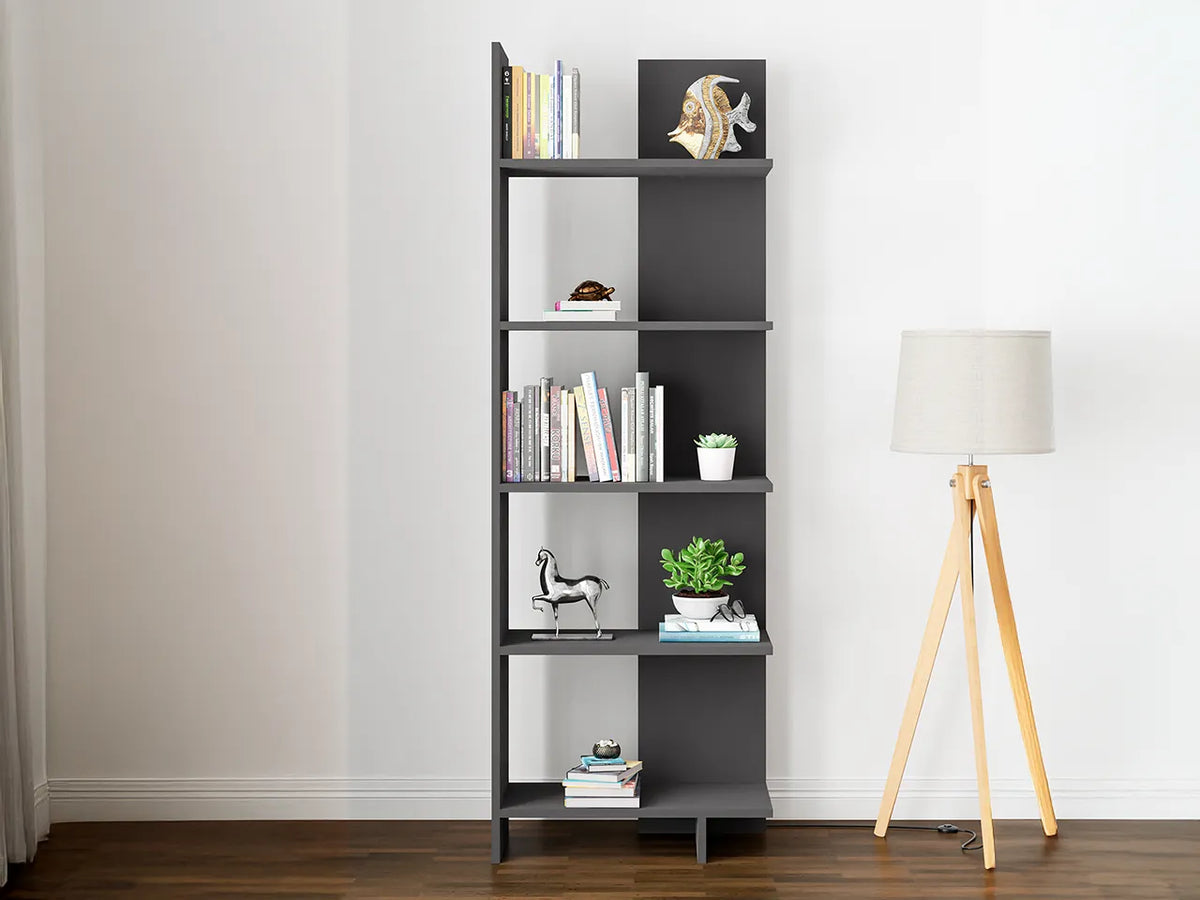 Raft Biblioteca Asimetric 5 Polite MDF Negru Decorativ Perete - detaliu produs
