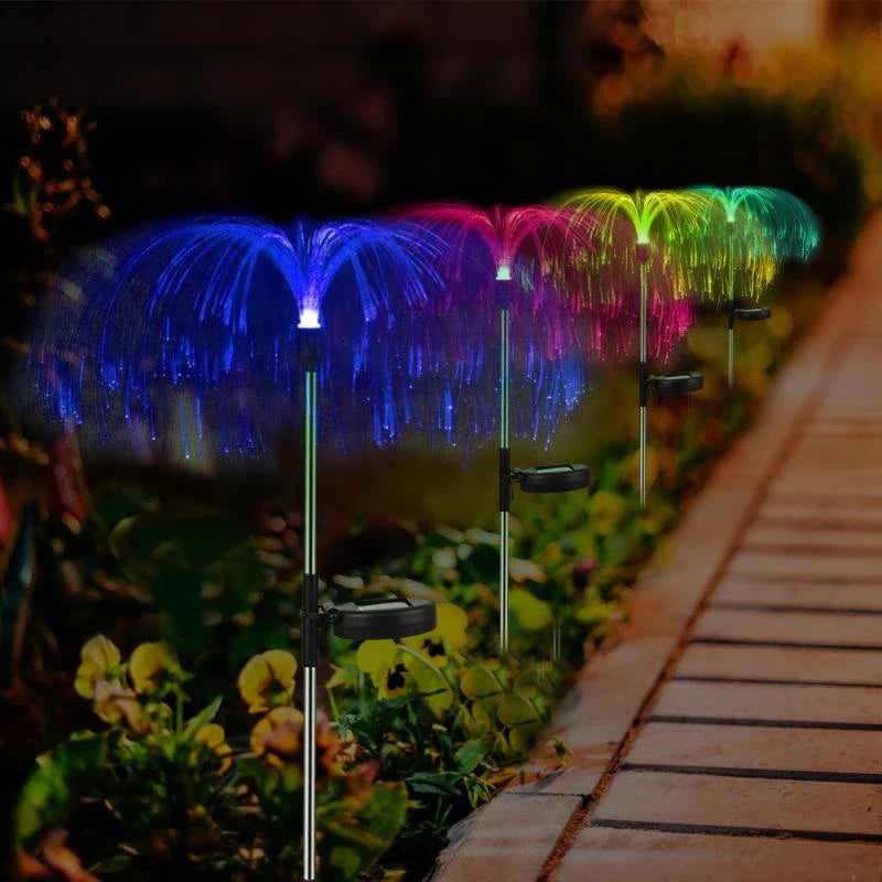 Set 2 x Lampa solara  tip palmier cu fibra optica LED RGB, pentru gradina