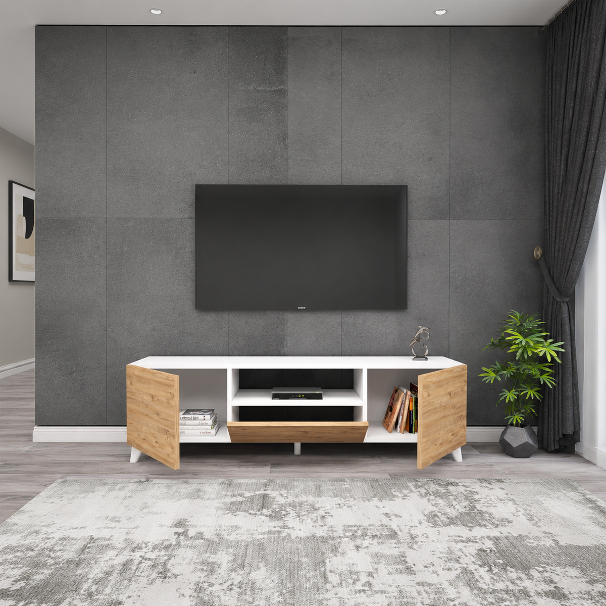 Comoda TV 140x30x46 cm, cu picioare inalte 12 cm, pentru living