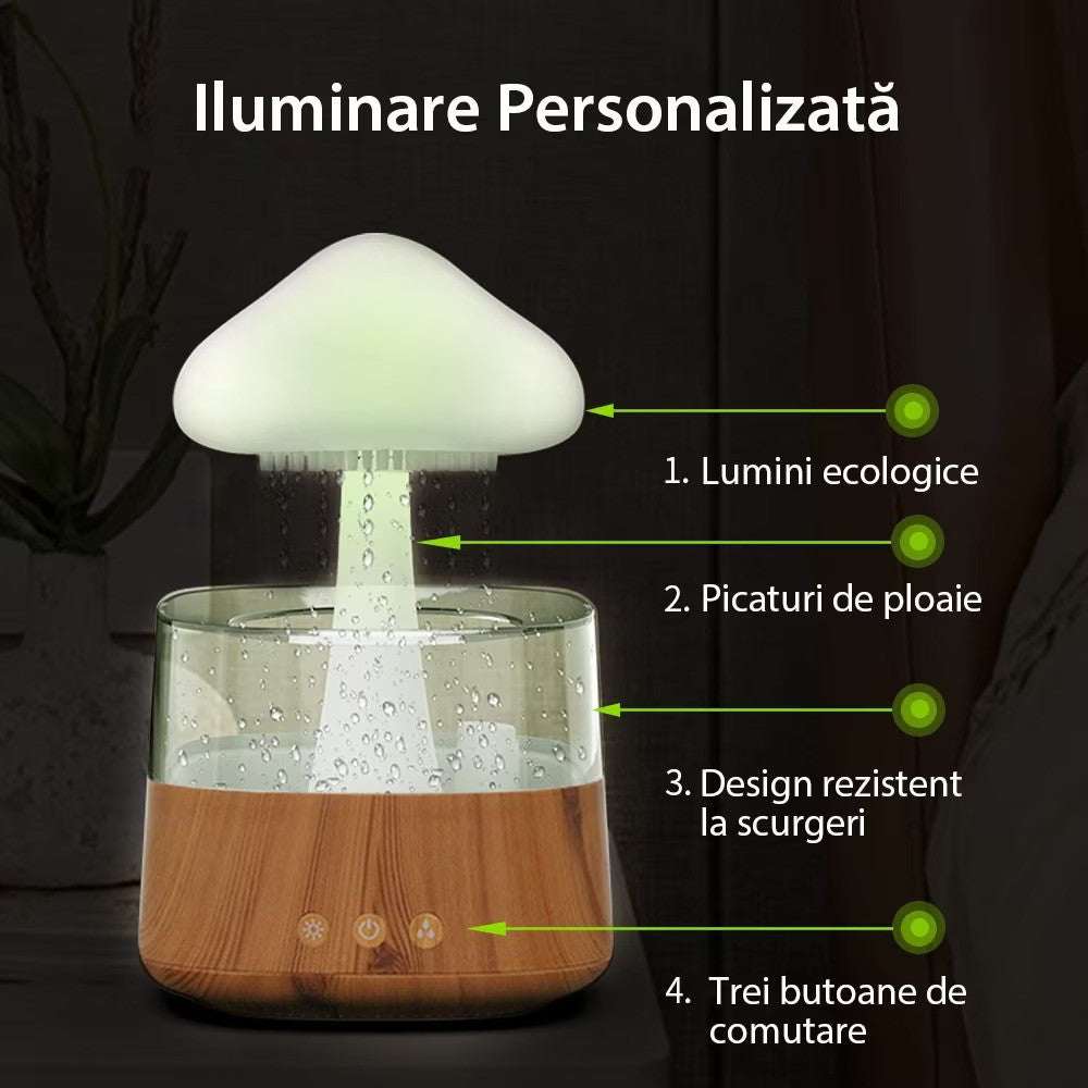 RESIGILAT - Umidificator in forma de norisor, picaturi de ploaie, lemn / plastic