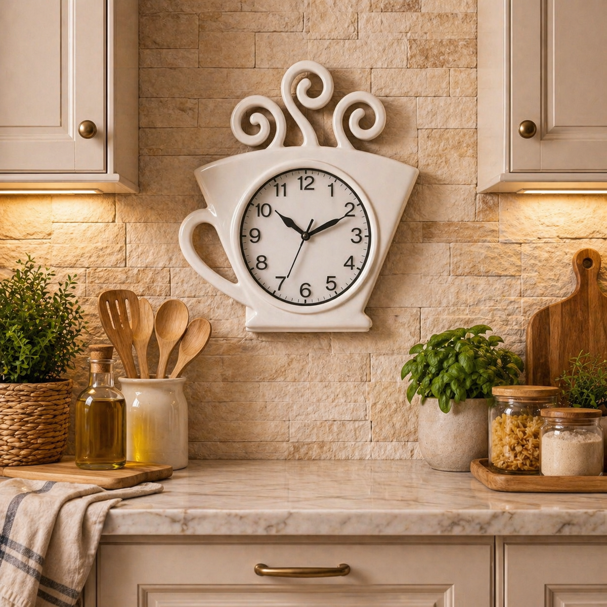 Ceas de perete model ceasca cafea 29x27 cm – design decorativ pentru bucatarie sau cafenea