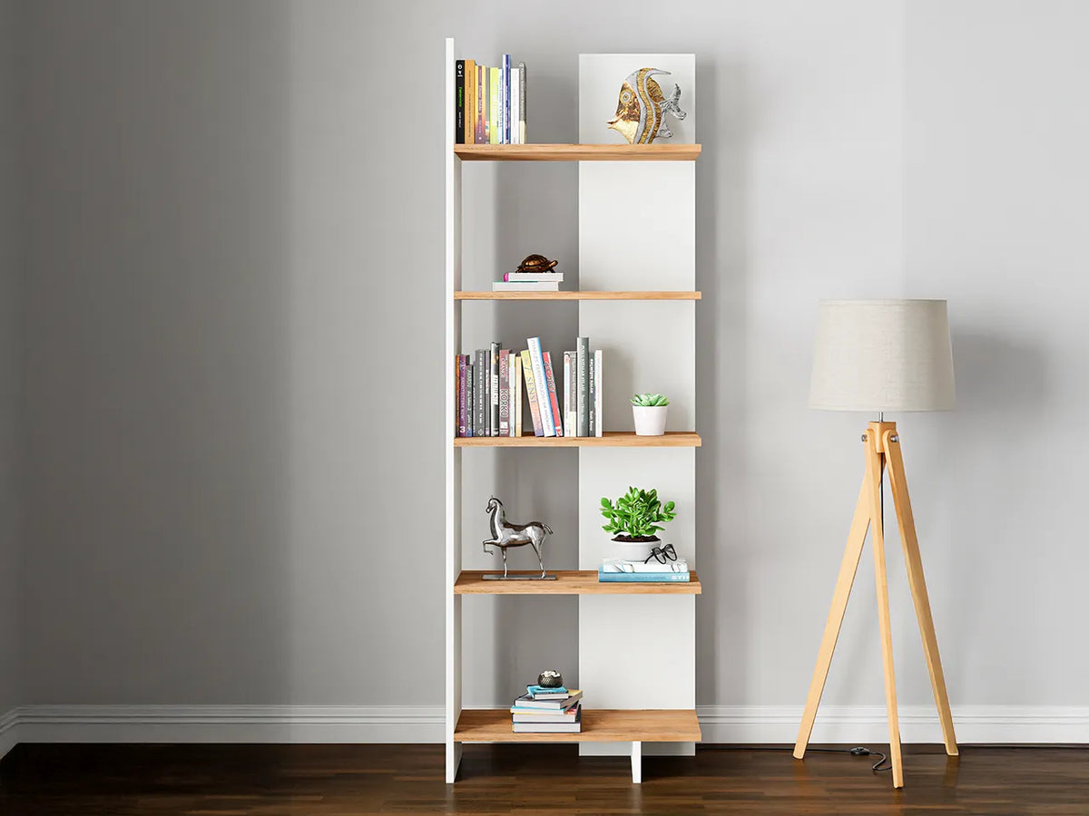 Raft Biblioteca Asimetric 5 Polite MDF Negru Decorativ Perete - detaliu produs