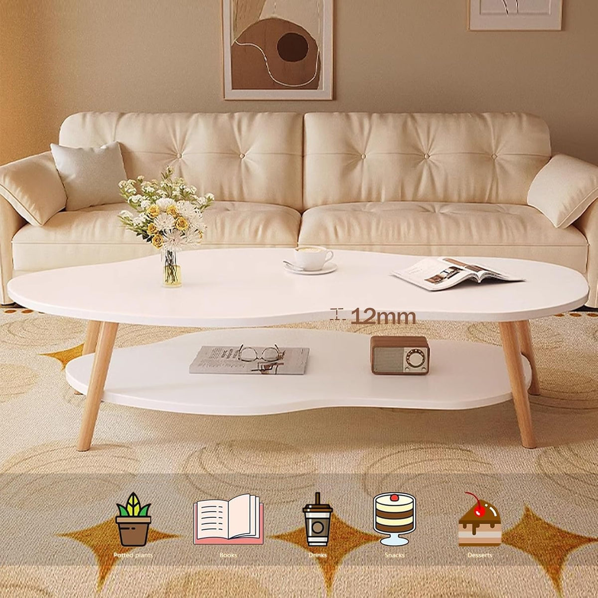 Masa de Cafea in Forma de Nor Cloud Table 2 Nivele 100cm Alb Design Modern - detaliu produs