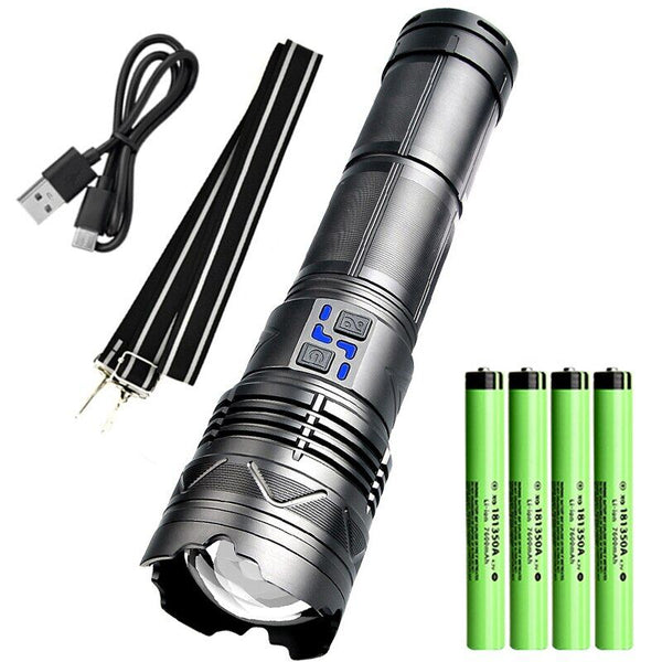 Lanterna profesionala cu LED laser, incarcare Type-C, 4 acumulatori inclusi, afisaj baterie, distanta iluminare pana la 1000 m,