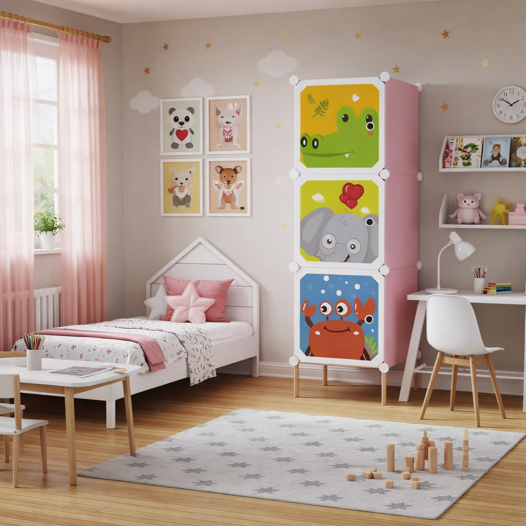 Dulap modular pentru copii, 3 rafturi, durabil, 111x37x37 cm, diferite modele