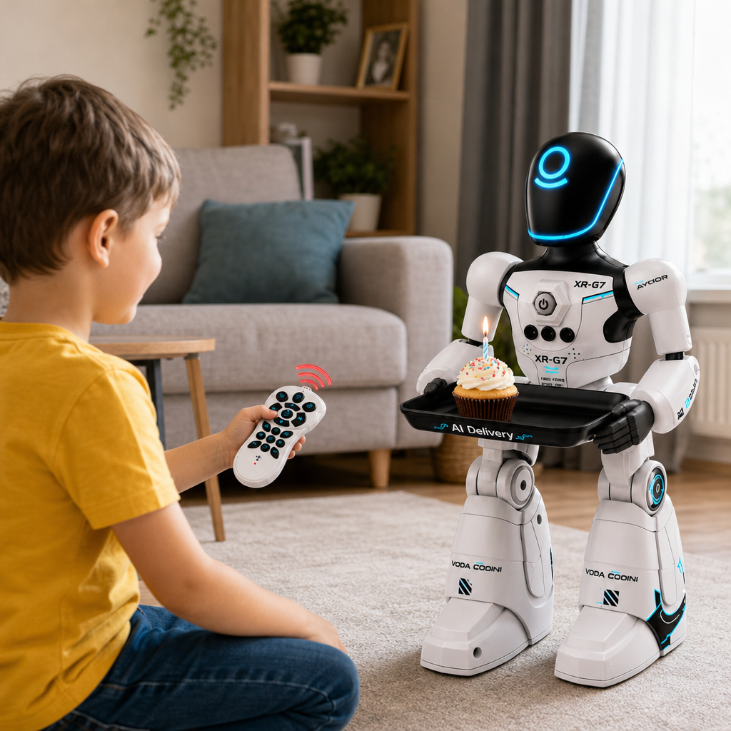 Robot Interactiv XR-G7 pentru Copii cu Comenzi Vocale Senzor Gesturi Telecomanda Muzica Dans - detaliu produs