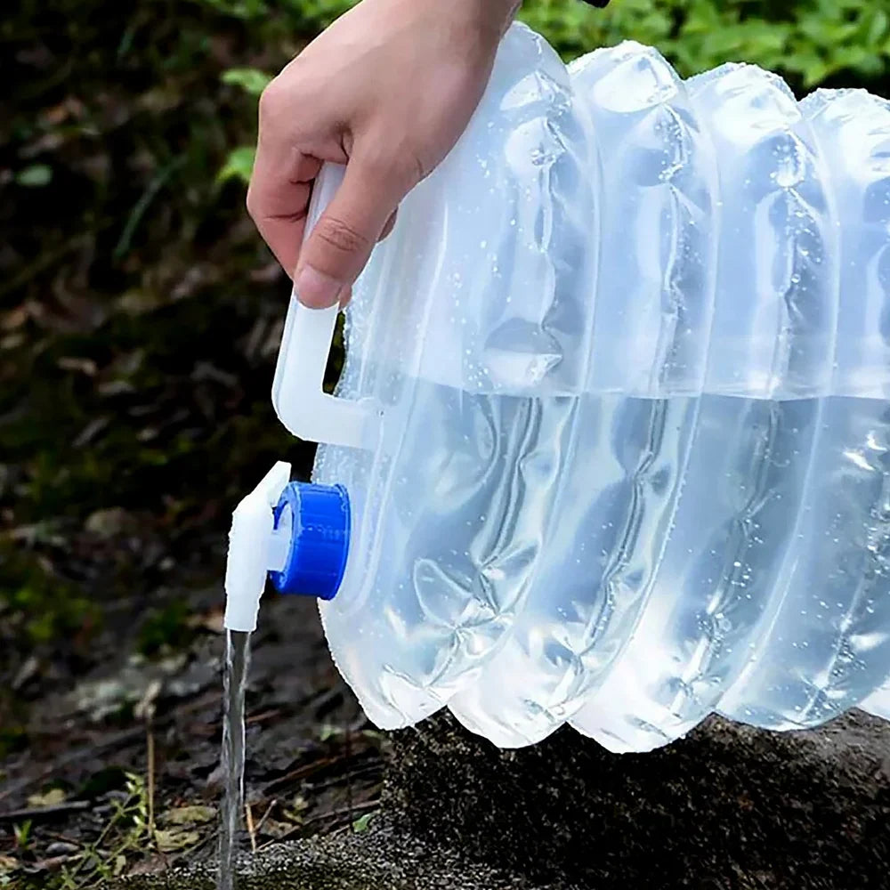 Bidon pliabil pentru camping, transparent, 10L, cu functie de evacuare a apei, portabil