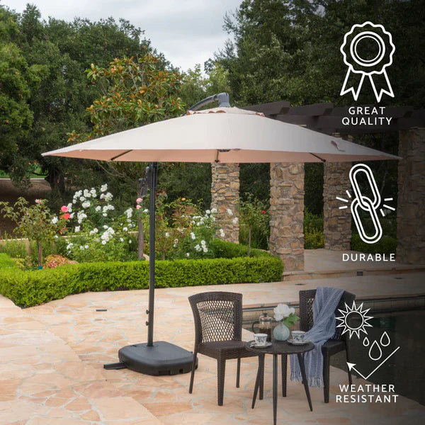 Umbrela de soare suspendata pentru gradina sau terasa, rotunda 3m X 2.5m X 2.3m, suport inclus