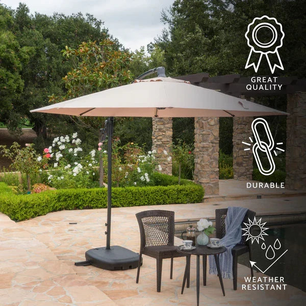 Umbrela de soare suspendata pentru gradina sau terasa, rotunda 3m X 2.5m X 2.3m, suport inclus