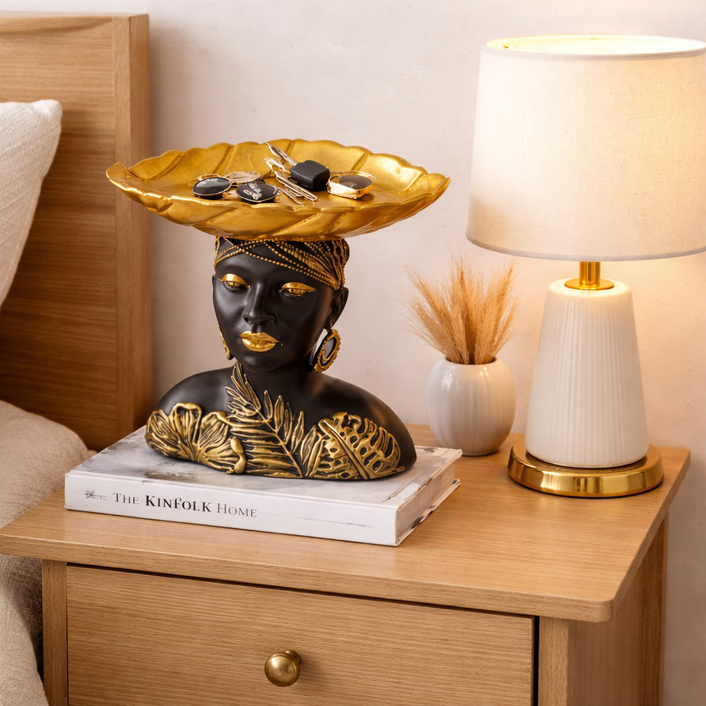 Suport decorativ tip tava cu statueta feminina – rasina – 9.5 x 12 x 25 cm