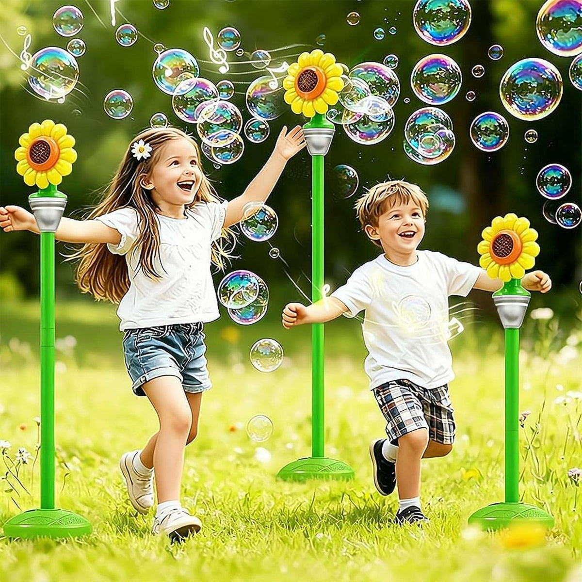 KK Bubble Blower Bubble Tower Jucarie Copii cu Muzica si Pulverizator Girasol 119cm - detaliu produs