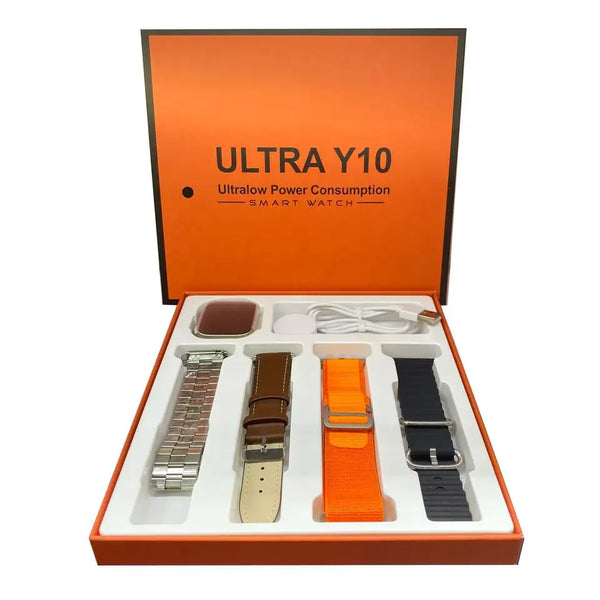Ceas Smartwatch Ultra Y10, ecran 2.0", 4 curele, incarcare wireless