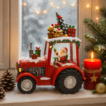 Decoratiune Craciun tip Tractor cu Mos Craciun, brad si cadouri, functie muzicala, zapada in miscare, 25 × 13 × 21 cm