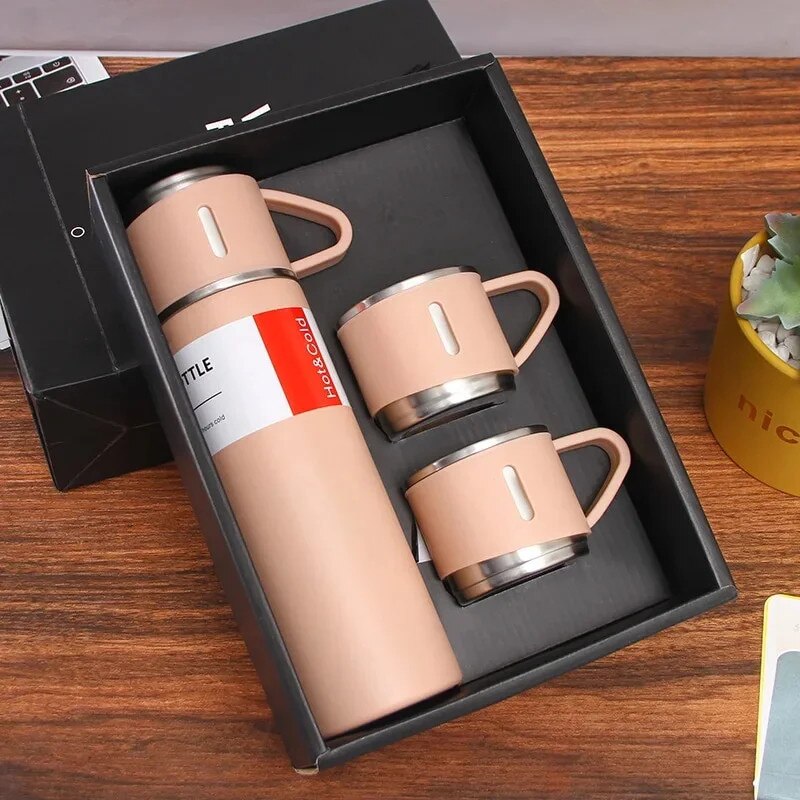 Set Cadou Termos 500ml cu 3 Cesti Inox Perete Dublu Pastreaza Bauturi Calde Reci 12 Ore Etans - detaliu produs
