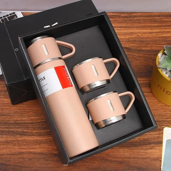 Set Cadou Termos 500ml cu 3 Cesti Inox Perete Dublu Pastreaza Bauturi Calde Reci 12 Ore Etans - detaliu produs