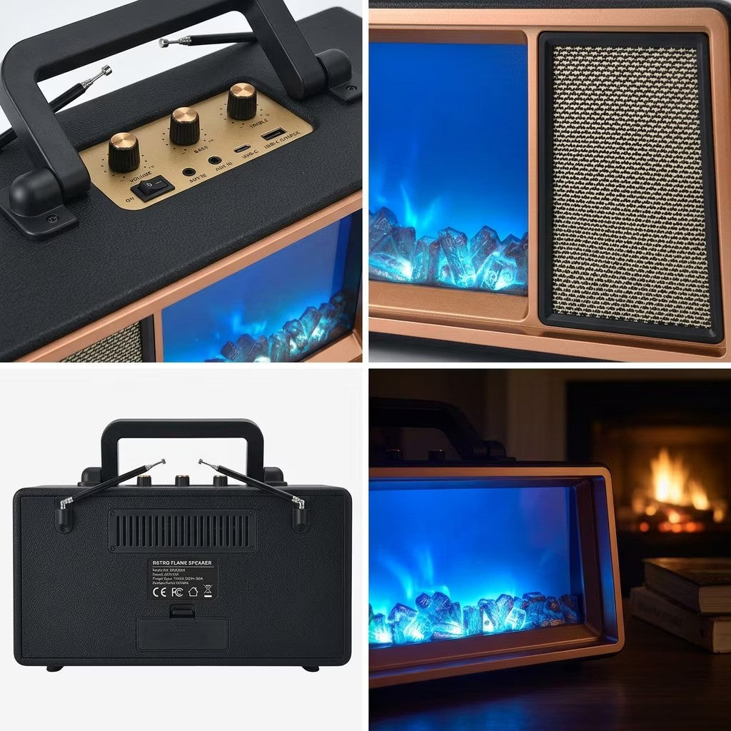 Boxa Portabila Retro cu Ecran LED Albastru Negru Portocaliu Bluetooth Radio FM - detaliu produs