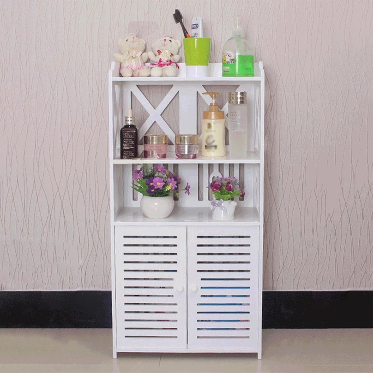 Dulap pentru Baie PVC cu 3 Polite de Depozitare, Alb, 90x40x25 cm, Rezistent la Umezeala