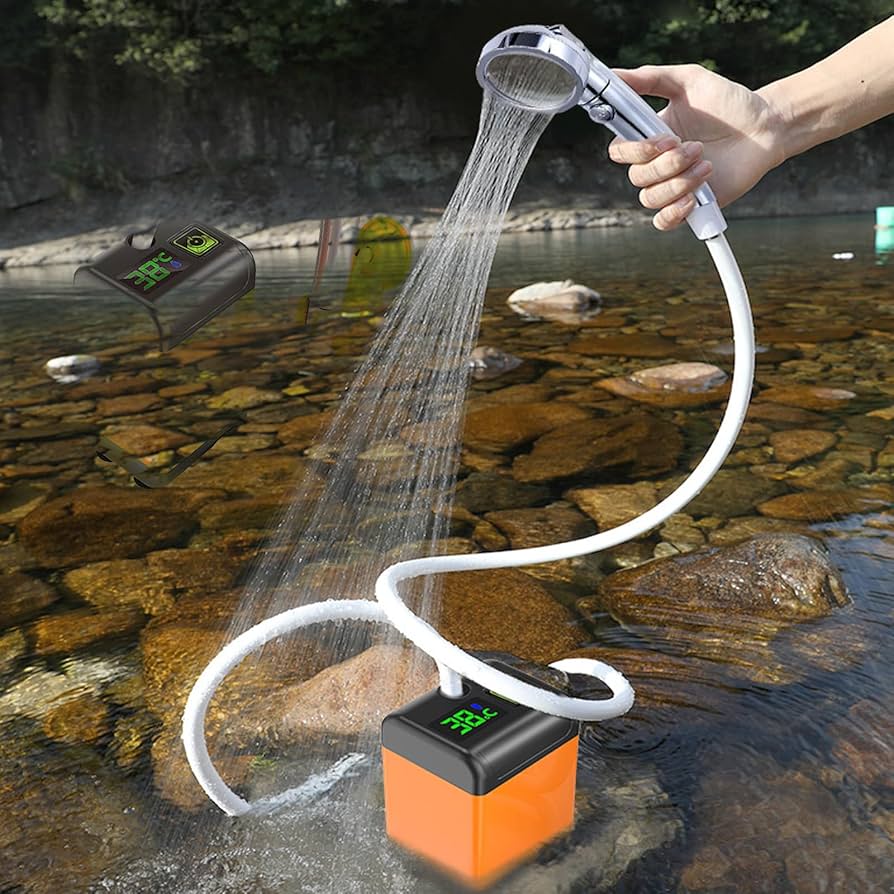 Dus Portabil Pentru Camping, Pompa De Dus Electrica Reincarcabila De 6000mAh Cu Afisaj Led Inteligent, 3 Moduri De Pulverizare, Kit De Dus Exterior Pentru Drumetii, Masina, Animale De Companie - detaliu produs