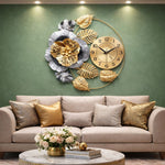 Ceas de perete decorativ floral auriu argintiu, 60 cm