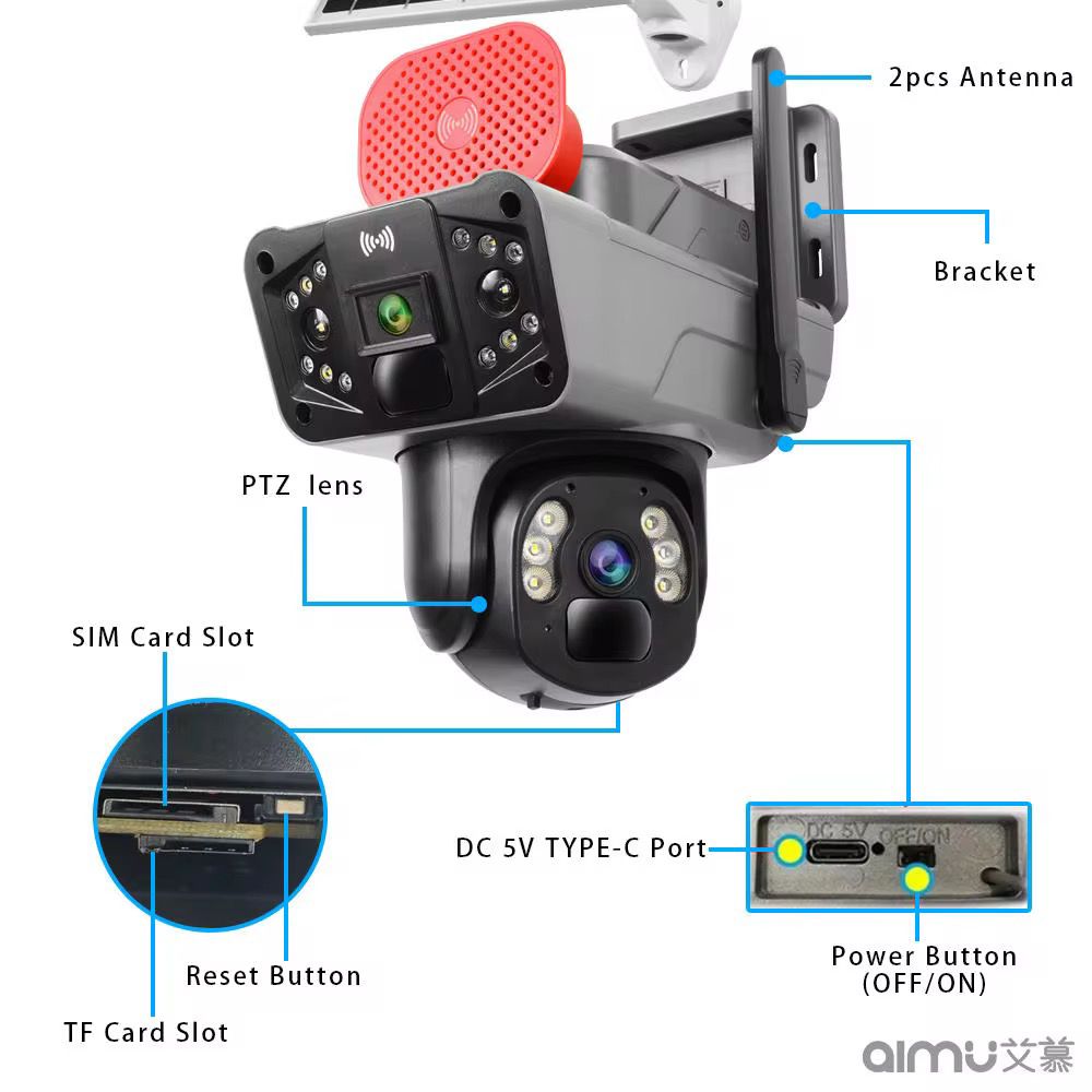 Camera de supraveghere solara 5G, 360° , Dual Lens 4MP/8MP, Night Vision, Audio bidirectional