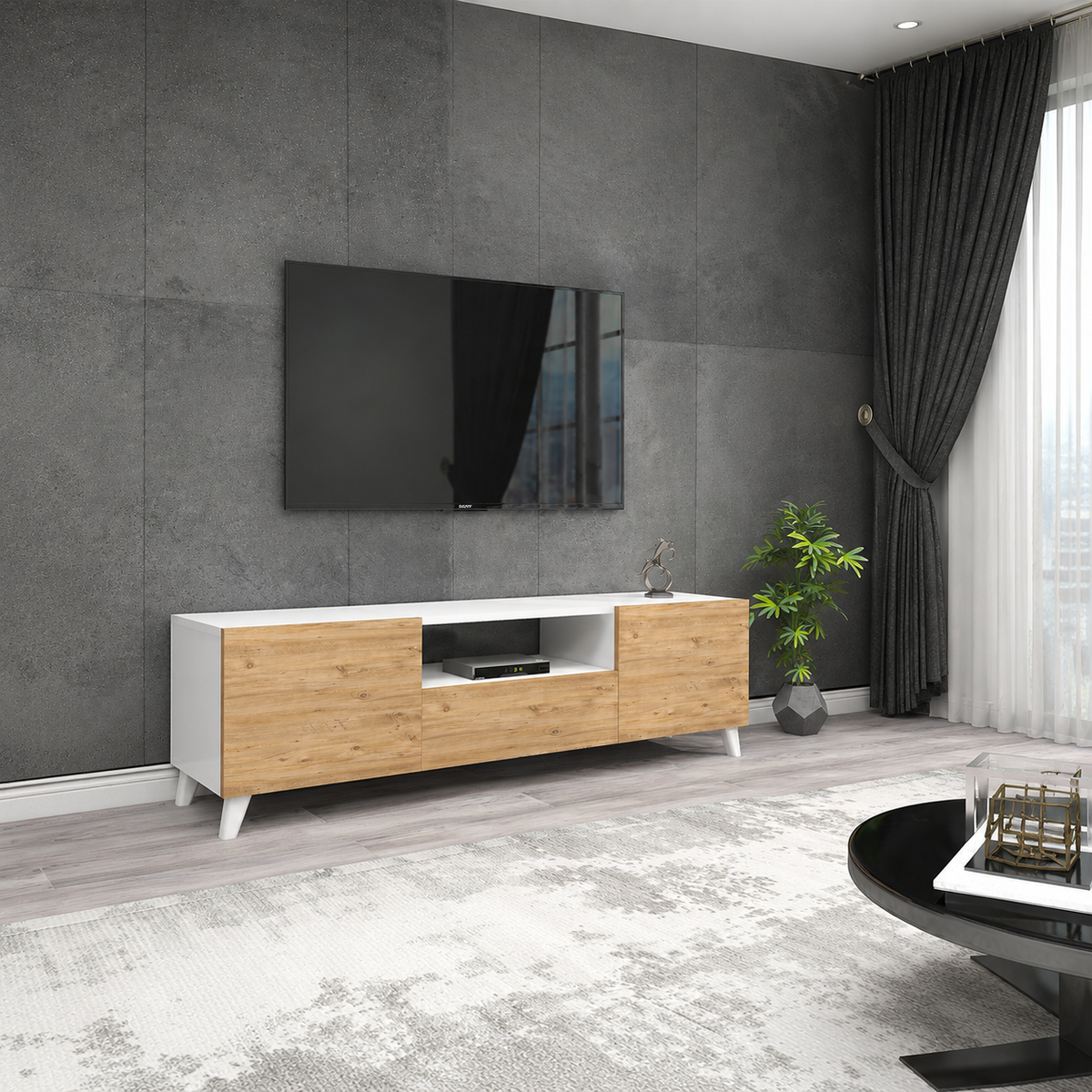 Comoda TV 140x30x46 cm, cu picioare inalte 12 cm, pentru living