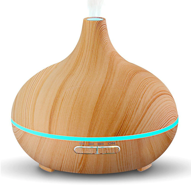RESIGILAT - Umidificator/Difuzor aromatizator ultrasunete Fresh Air, lemn natur, 7 culori programabil, oprire automata