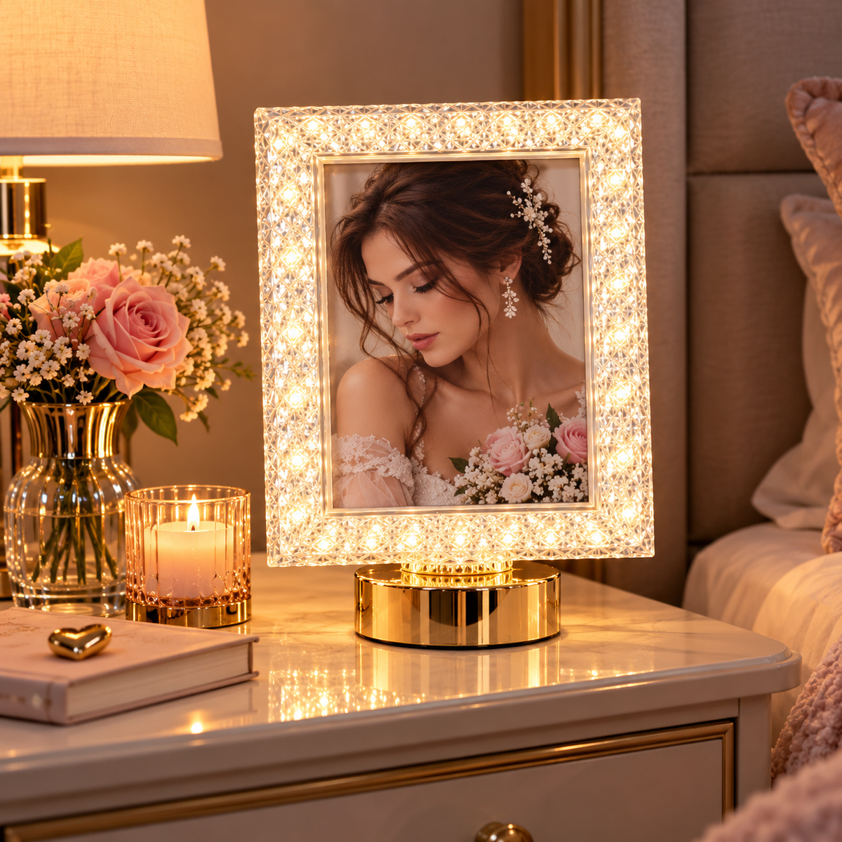 Ramă Foto LED Decorativă cu Efect Cristal – 24 × 20 cm - detaliu produs