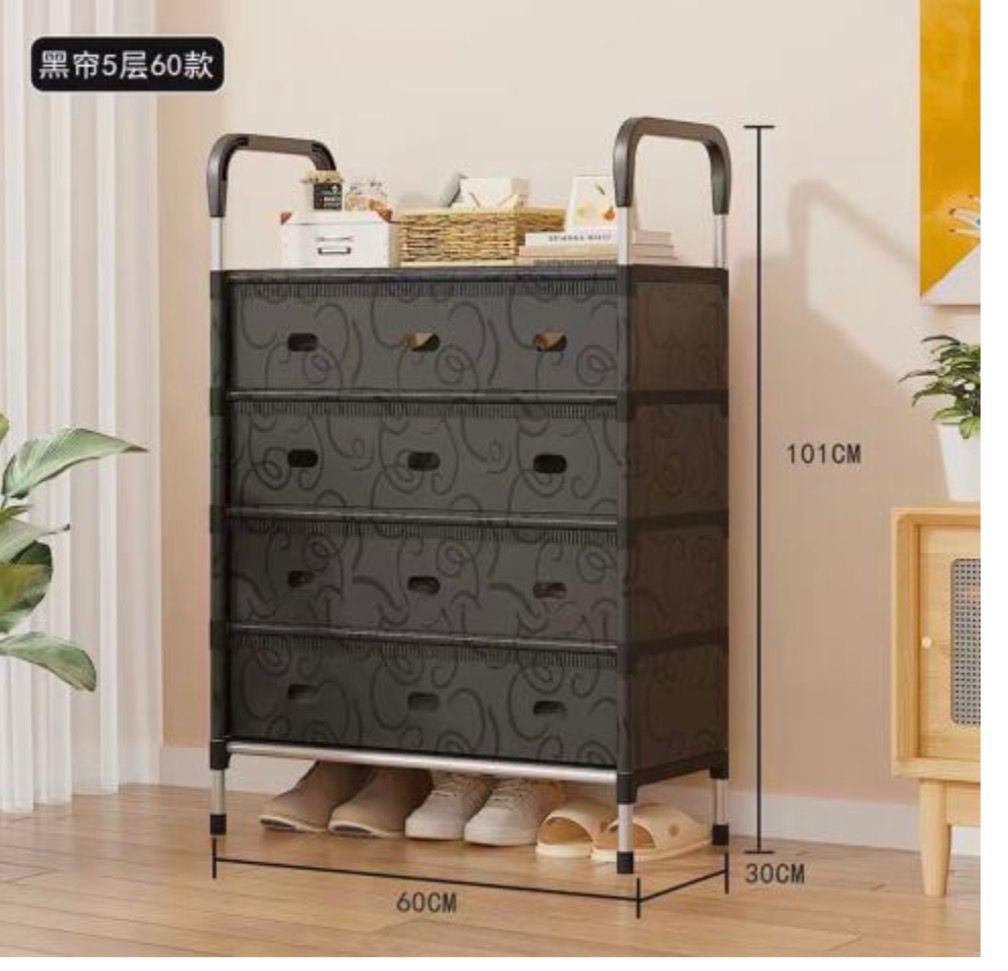 Pantofar Organizator 5 Niveluri cu Sertare Textile Design Modern Negru 101 x 30 x 60cm