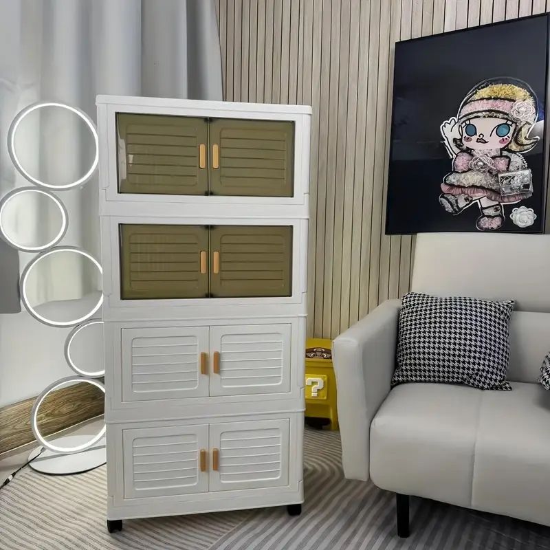 RESIGILAT - Dulap Modular cu 4 Nivele, Usi Magnetice si Roti – 53,5x25x100 cm