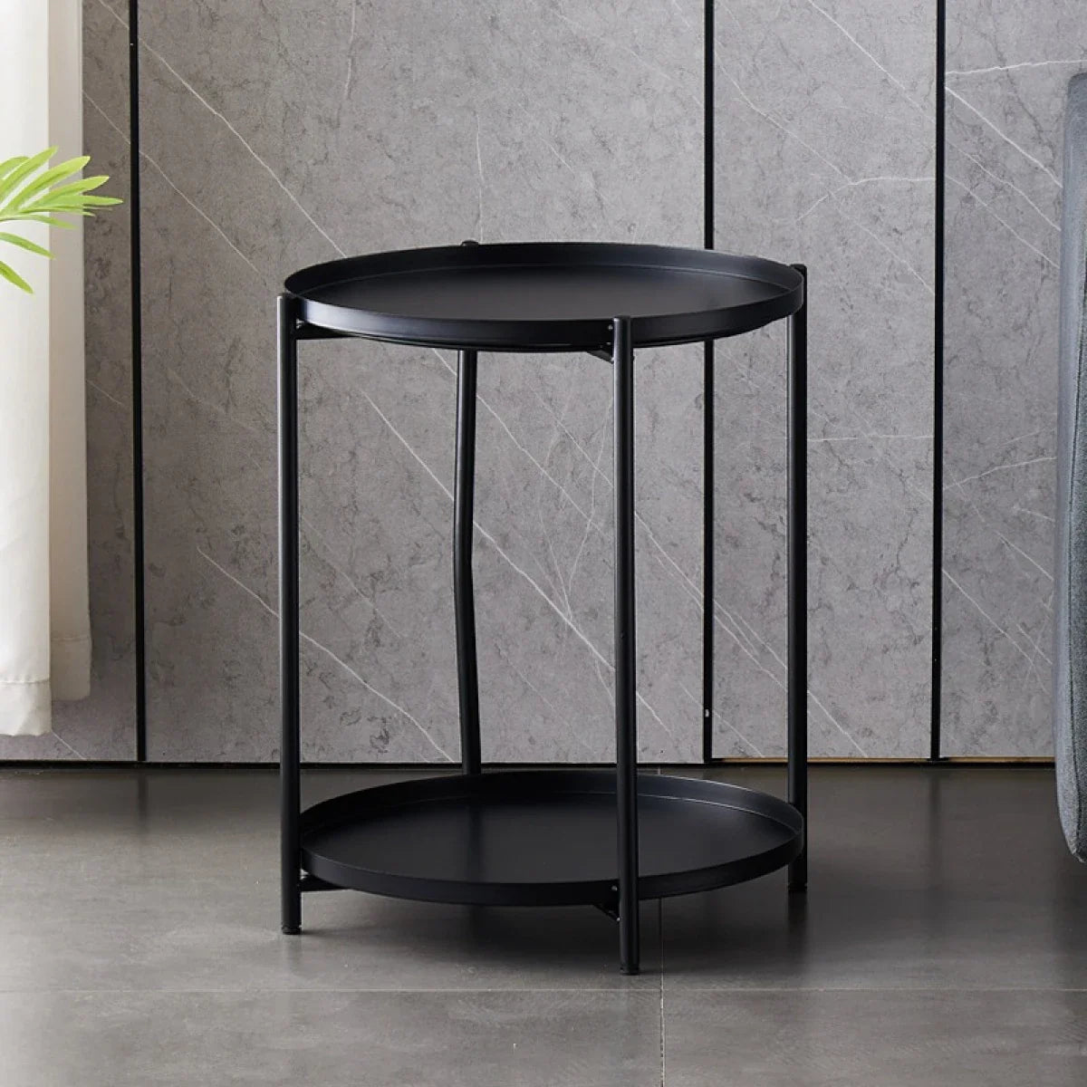 Masuta rotunda pentru cafea din metal, 2 nivele, 42 x 52 cm, negru