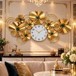Ceas de Perete Decorativ Floral Luxury, Auriu cu Accente Verzi – 90 × 50 cm
