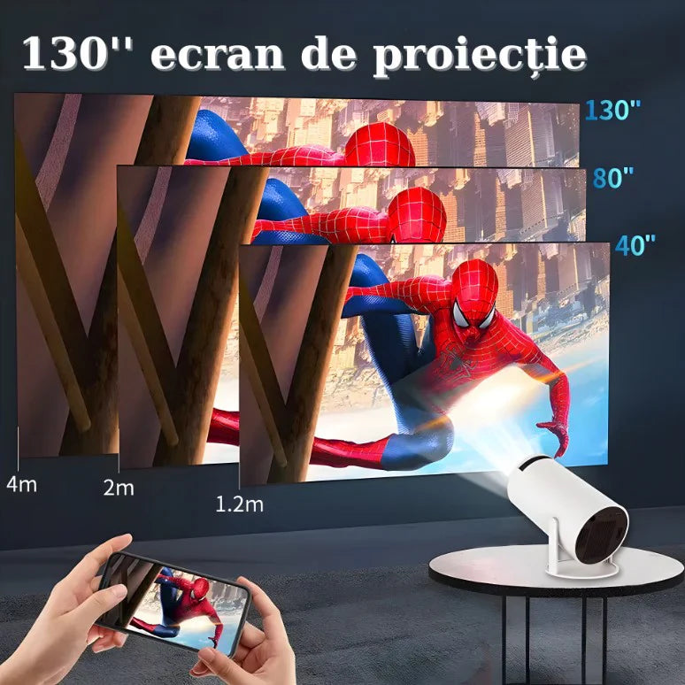 Videoproiector Inteligent 4K – HY300 PRO, Android TV 11.0, WiFi 6, Bluetooth 5.0, Ecran 130'', 200 ANSI