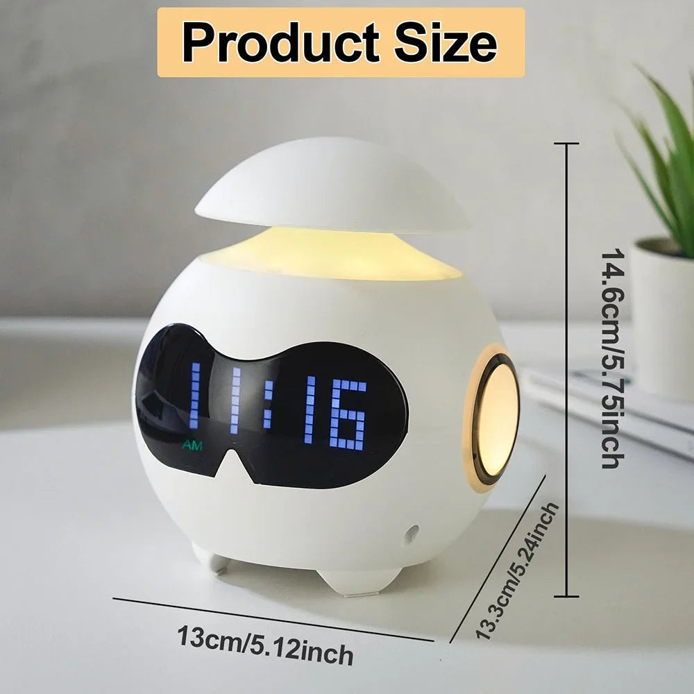 Ceas desteptator Emoji cu lumină si difuzor Bluetooth – Robot amuzant pentru trezire si decor modern
