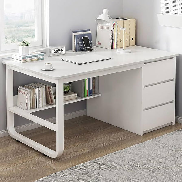 Birou minimalist alb cu rafturi - 160x60x73 cm, ideal pentru spații mici, lucru și studiu - detaliu produs