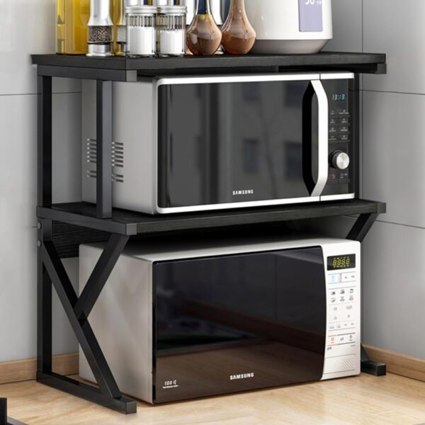 RESIGILAT - Raft univeral pentru cuptorul cu microunde, cu 2 niveluri, lemn-metal, 68.5x54x37cm