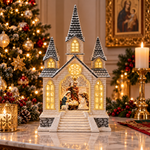 Decorațiune Muzicală de Crăciun tip Biserică cu Nașterea Domnului, Iluminată, 41 cm, Design Premium cu Sfânta Familie
