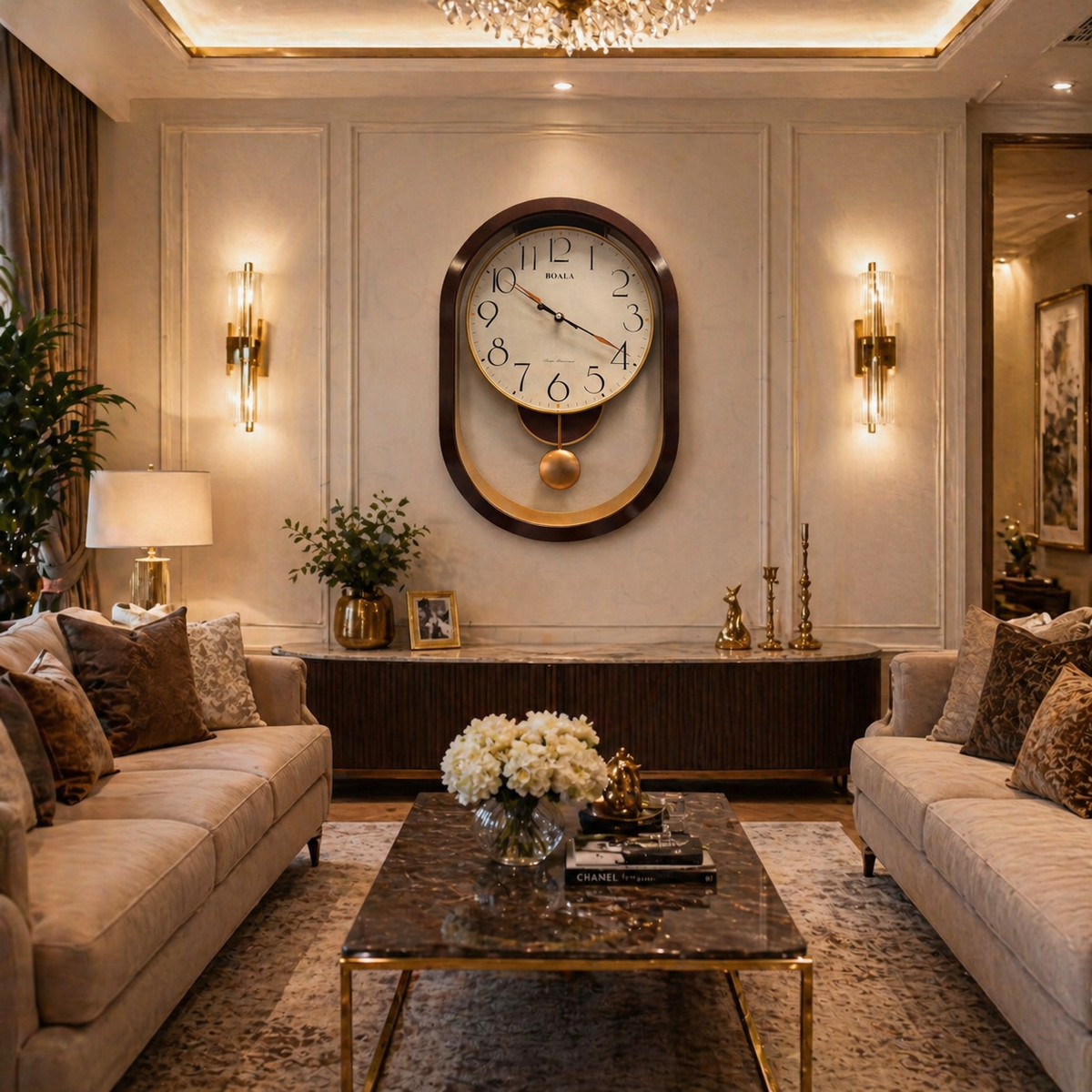 Ceas de perete modern cu pendul – design elegant – 45 x 36 cm