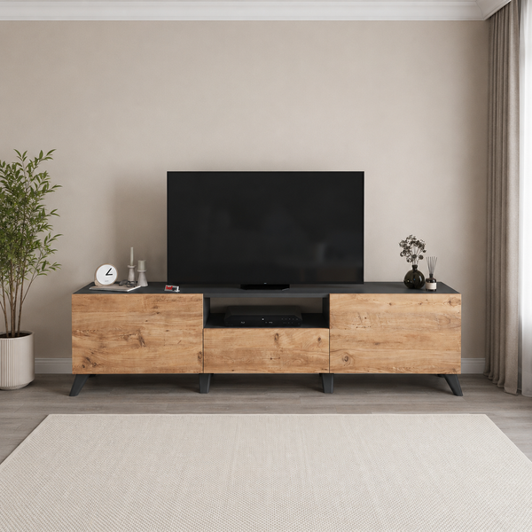 Comoda TV living 60 x 31,8 x 44,8 cm cm,  2 usi rabatabile soft-close, PAL melaminat 18 mm clasa E1, stil scandinav