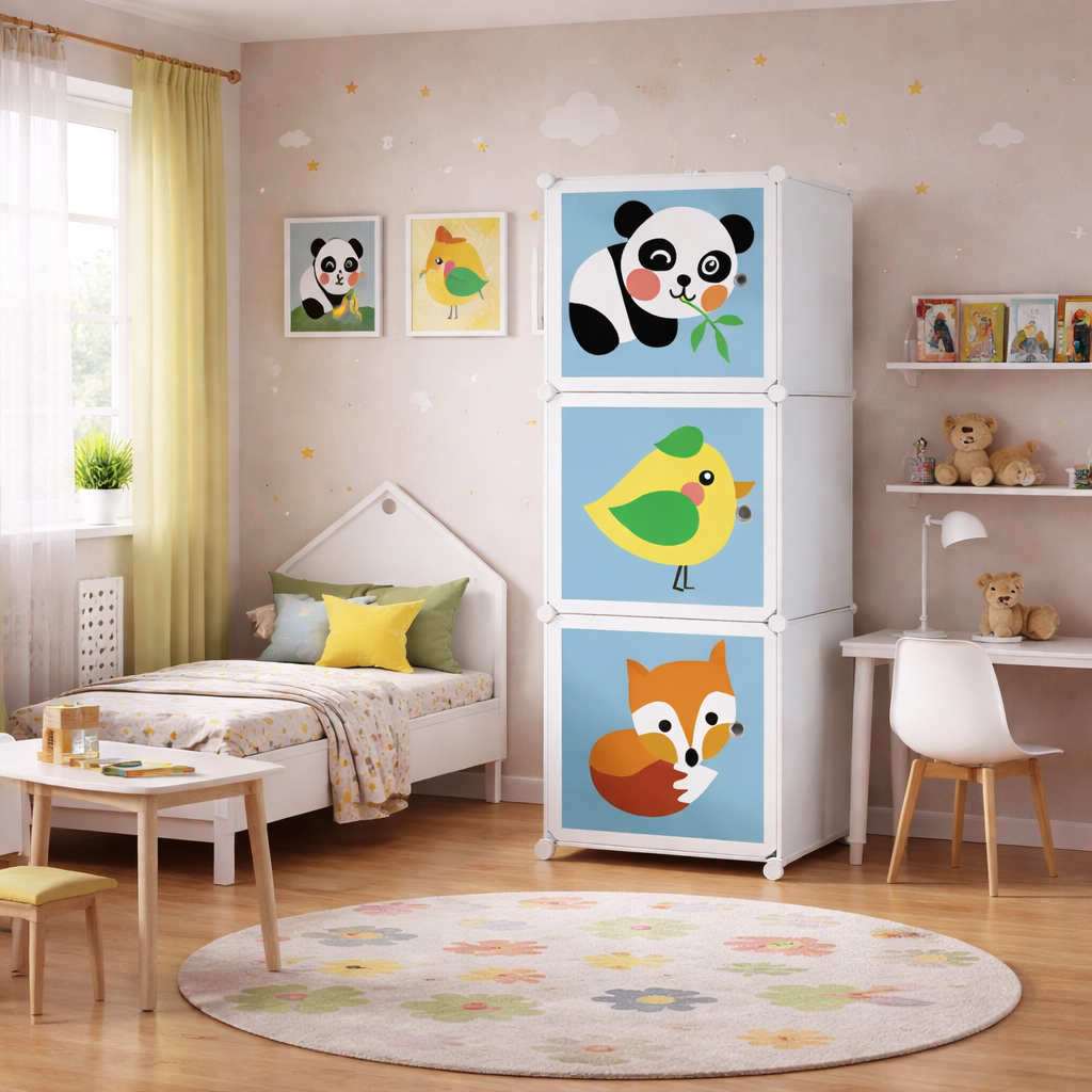 Dulap modular pentru copii, 3 rafturi, durabil, 111x37x37 cm, diferite modele
