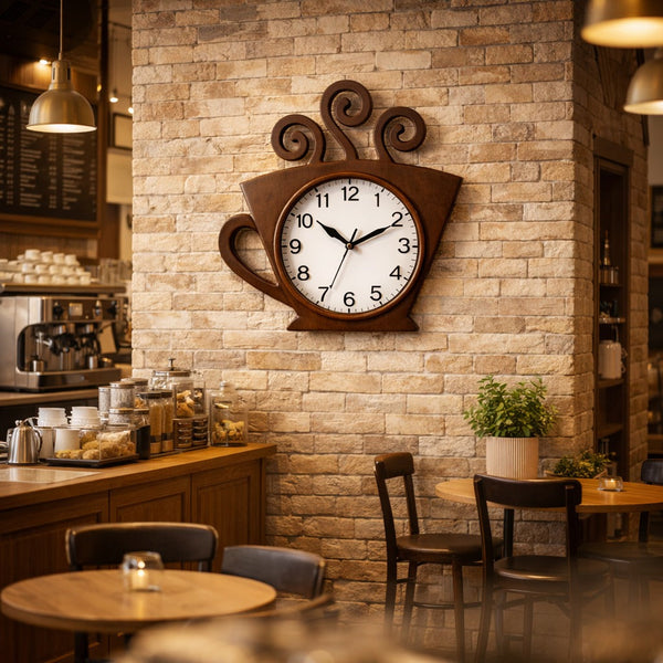 Ceas de perete model ceasca cafea 29x27 cm – design decorativ pentru bucatarie sau cafenea