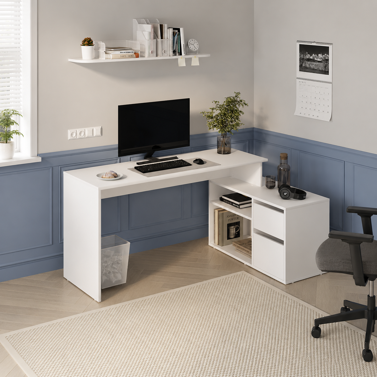Birou modern 139x51x75 cm, cu corp de depozitare 92x40x53 cm, pentru birou, office sau home office
