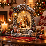 Decorațiune de Crăciun Premium cu Nașterea Domnului, Iluminare Caldă și Efect de Ninsoare în Mișcare – 19,5 × 11,5 × 25 cm