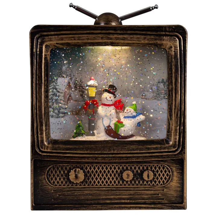 Glob de zapada TV retro cu lumini LED si muzica de Craciun